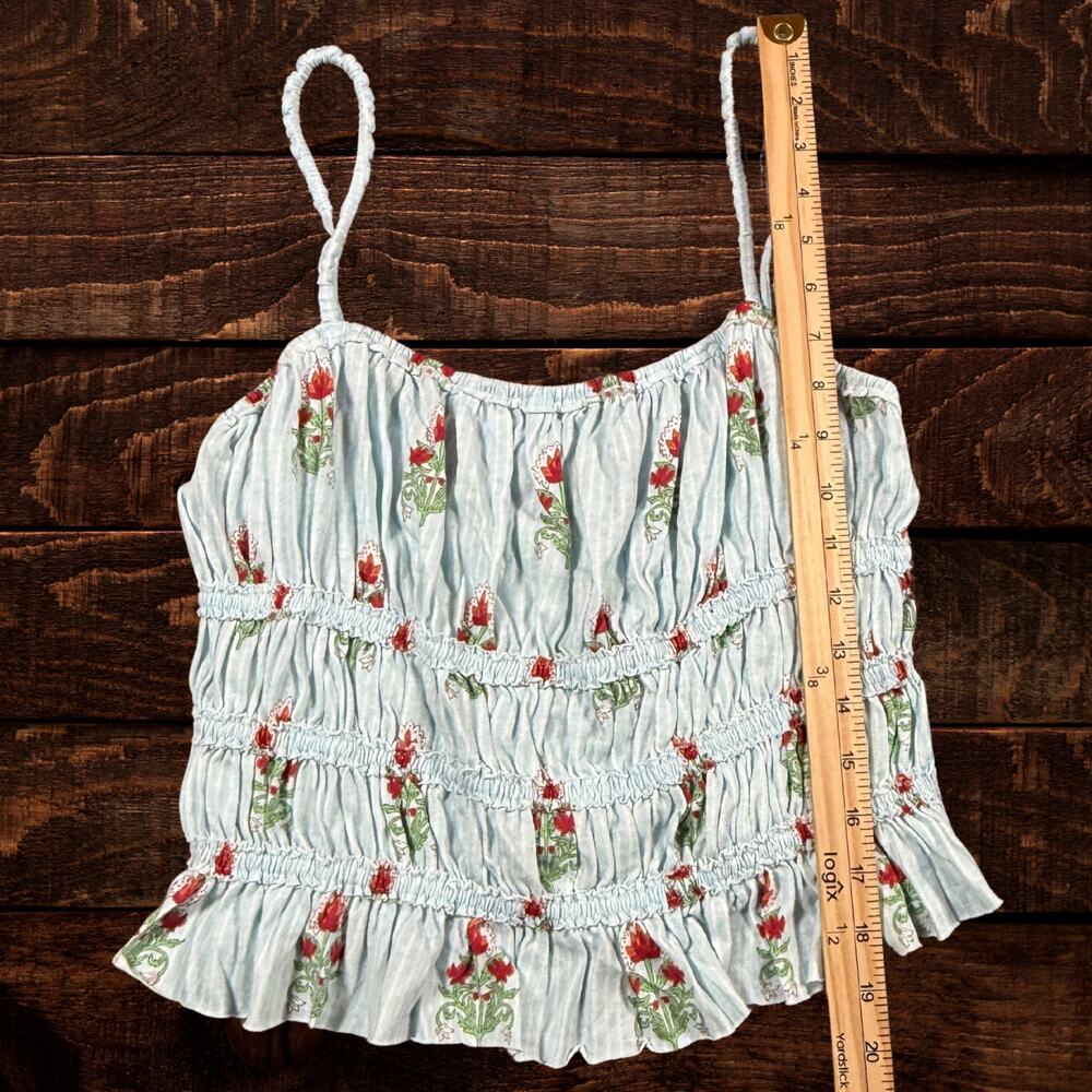 Free People We the Free Dolce Vita Floral Smocked Peplum Boho Tank Top Large - Picture 7 of 8